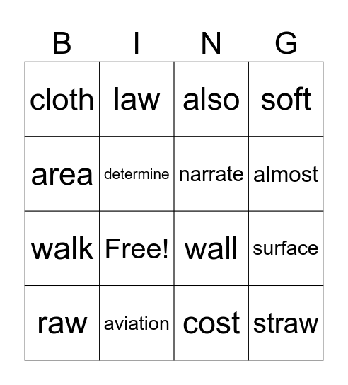 Set 5: vowel sounds -aw Bingo Card