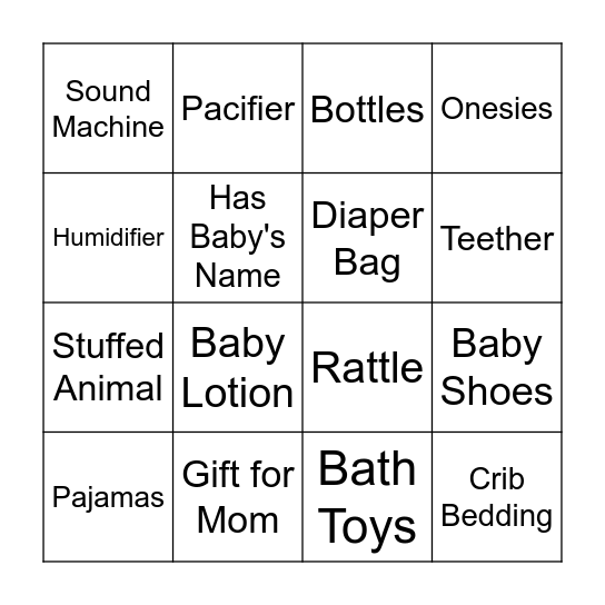 Baby Shower Gift Bingo Card