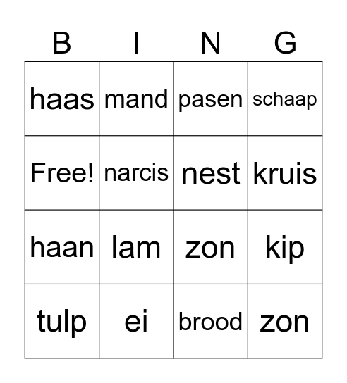 Pasen Bingo Card