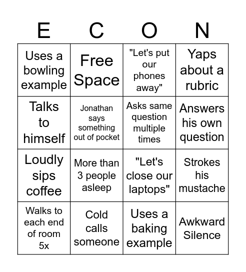 Mr. Sneidman Bingo Card