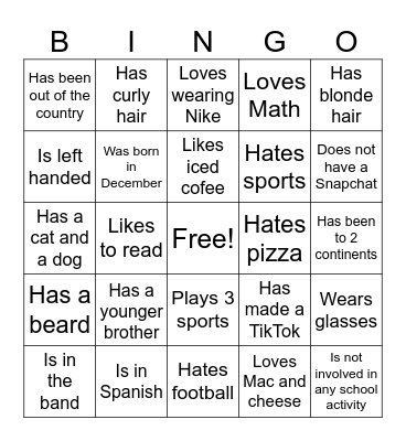 Fun Friday! Bingo Card