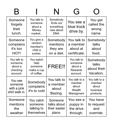 SandSprings Bingo Card