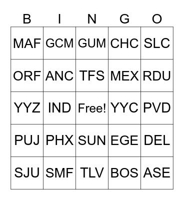 Airport Bingo Card