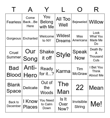 Swifty Bingo Card