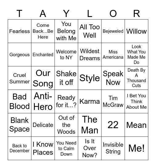 Swifty Bingo Card