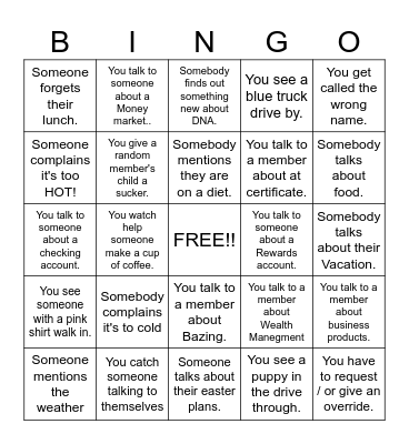 SandSprings Bingo Card