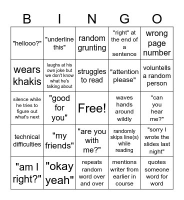 Dr Xie Bingo Card