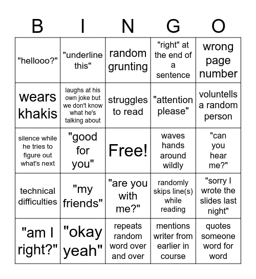 Dr Xie Bingo Card