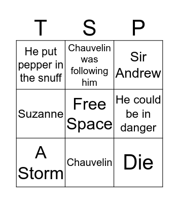 The Scarlet Pimpernel Bingo Card