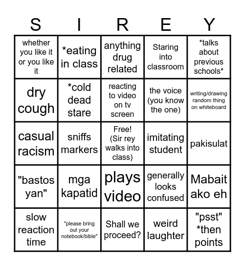 Sir Rey Bingo Card