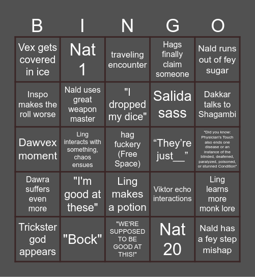 ToA Running joke/Rolling Stones Bingo Card