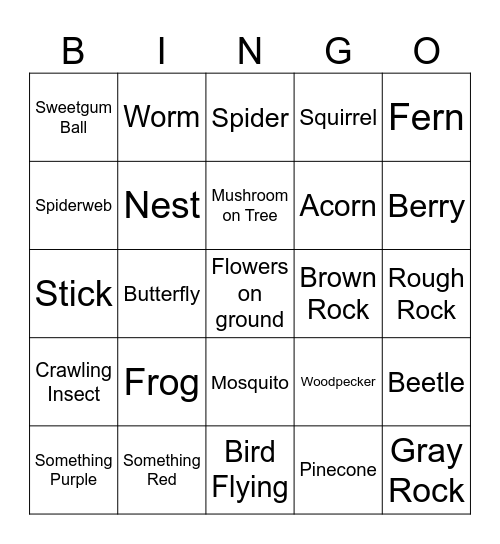 Spring Scavenger Hunt Bingo Card