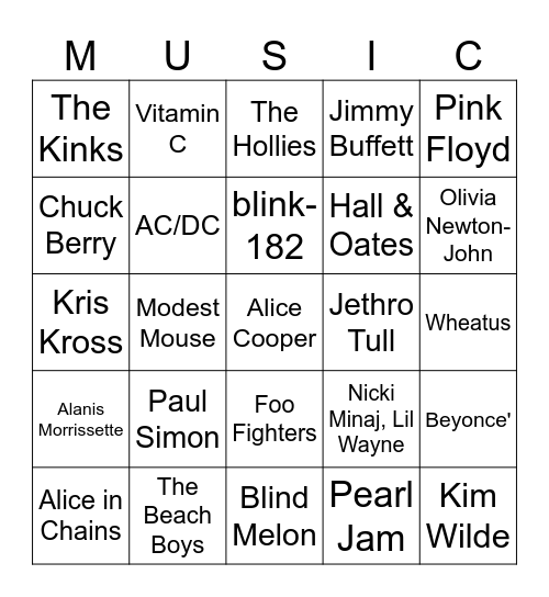 Music Bingo #87 (School) Bingo Card