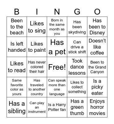 Human Bingo Card