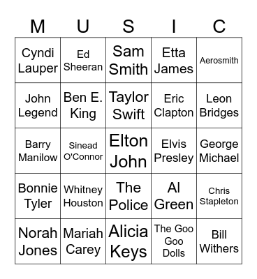 Music Bingo 88 (Love Songs) Bingo Card
