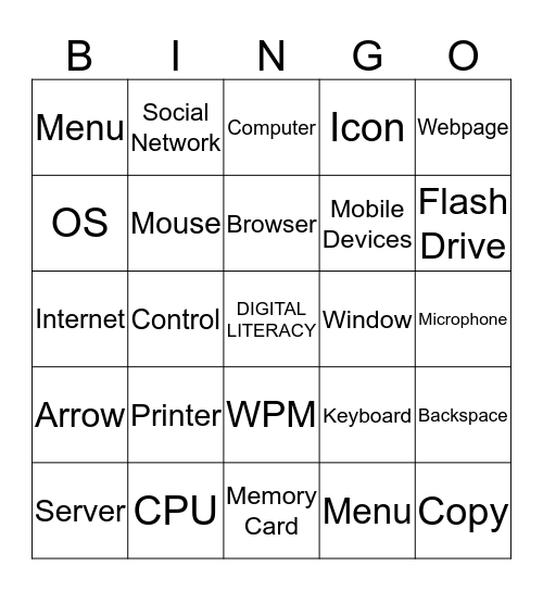 Digital Literacy Bingo Card