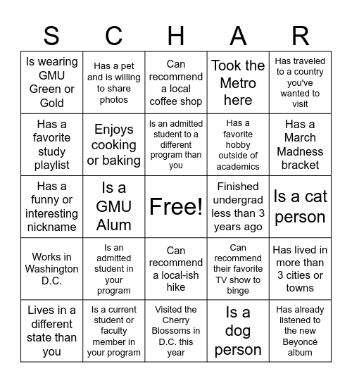 Connect with someone who... Bingo Card