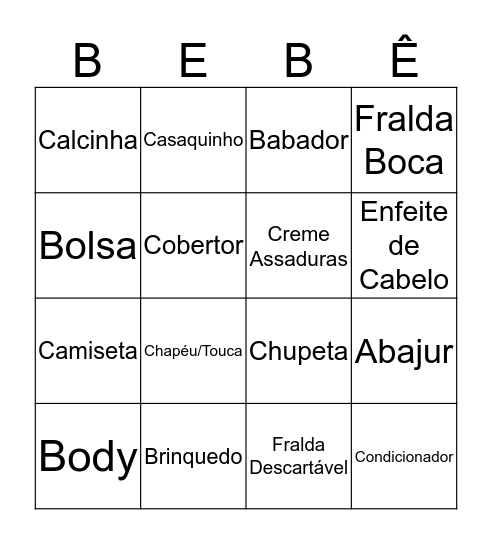 CHÁ DE BEBE DA ANA LÍVIA Bingo Card