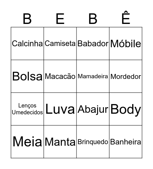 CHÁ DE BEBE DA ANA LÍVIA Bingo Card