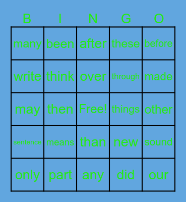 Sight Words Nic Bingo Card