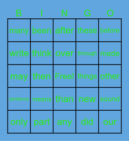 Sight Words Nic Bingo Card
