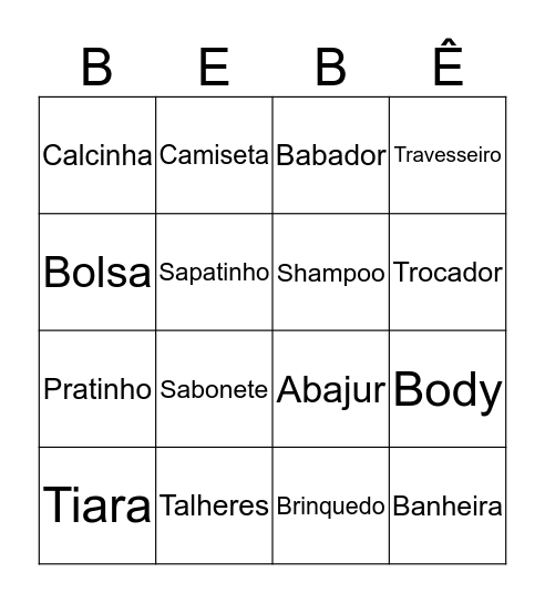 CHÁ DE BEBE DA ANA LÍVIA Bingo Card