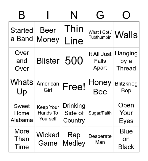 The Rough Cut ~ Band Bingo Card