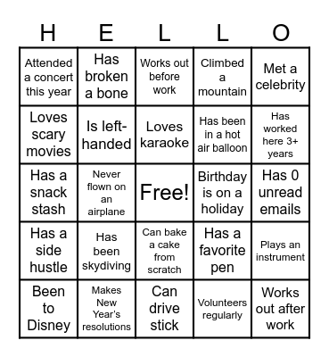 Getting to Know You Bingo Card