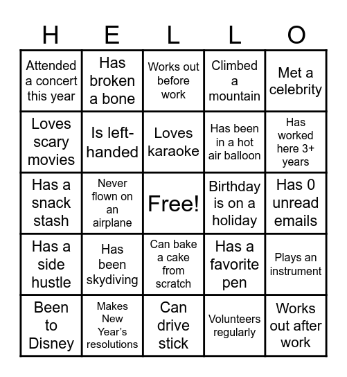 Getting to Know You Bingo Card