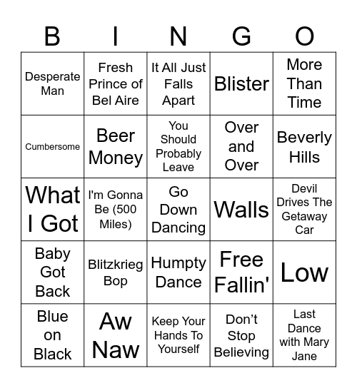 The Rough Cut ~ Band Bingo Card