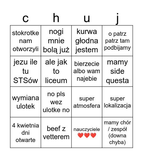 cipcia Bingo Card