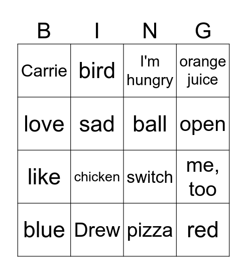 Lunch Time Bingo Card