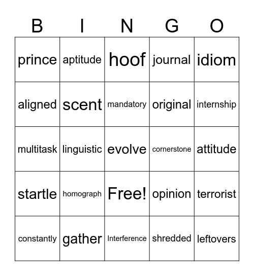 ESL Bingo Card