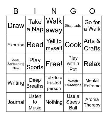 Coping Skills Bingo Card