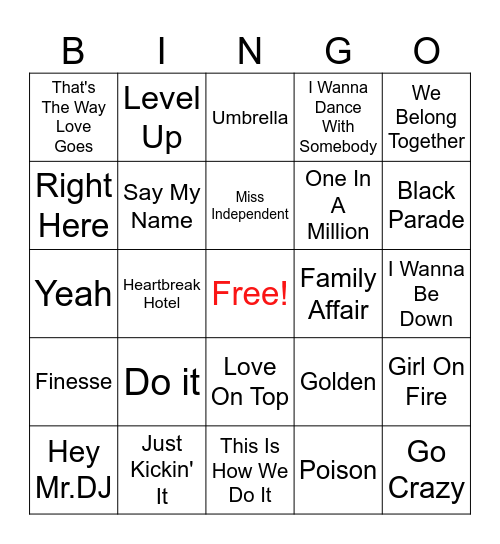 R&B Bingo Card