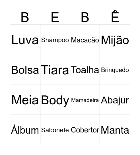 CHÁ DE BEBE DA ANA LÍVIA Bingo Card