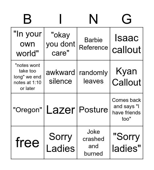 Swanson Bingo Card