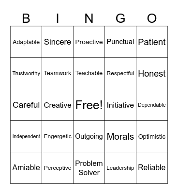 Soft Skill Bingo Card