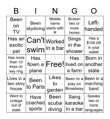 Mix & Mingle Bingo Card