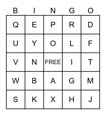 ALPHABET Bingo Card