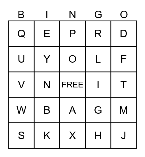 ALPHABET Bingo Card