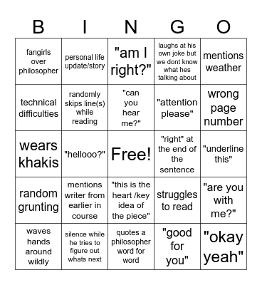 Dr Xie Bingo Card