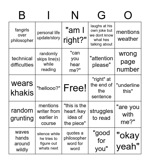 Dr Xie Bingo Card