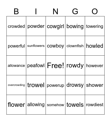 ow says /ou/ multisyllabic BINGO Card