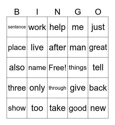Fry Words 101 - 150 Bingo Card