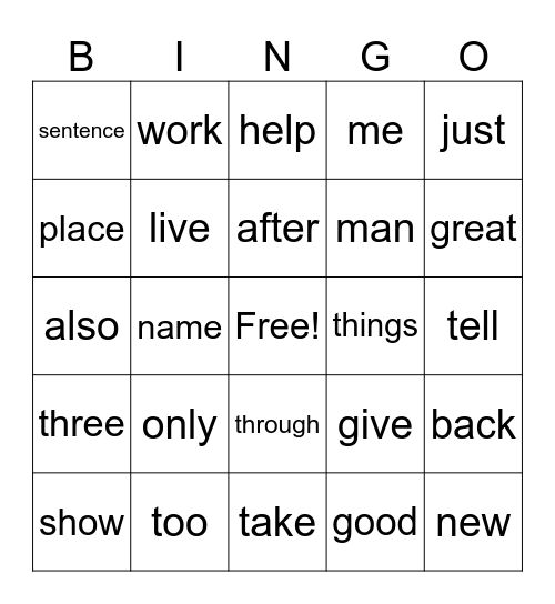 Fry Words 101 - 150 Bingo Card