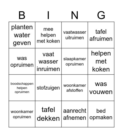 Klusjes bingo kaart Bingo Card