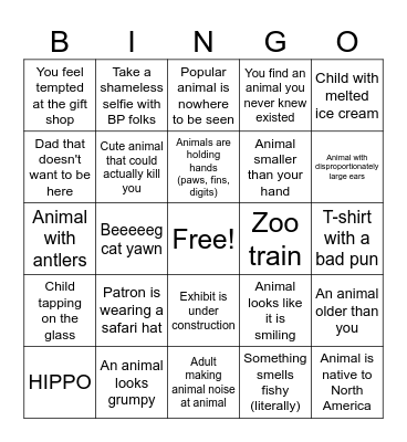 San Diego Zoo BINGO Card
