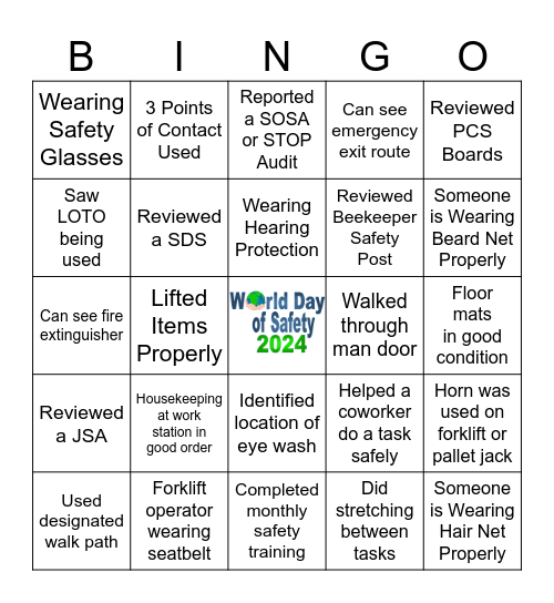 Huhtamaki Plastics Safety Bingo Card