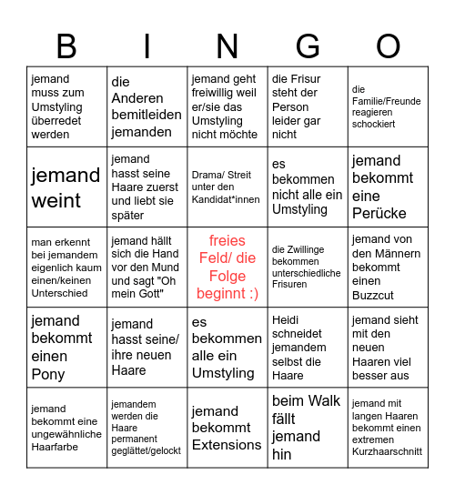 GNTM Umstyling 🥂 Bingo Card